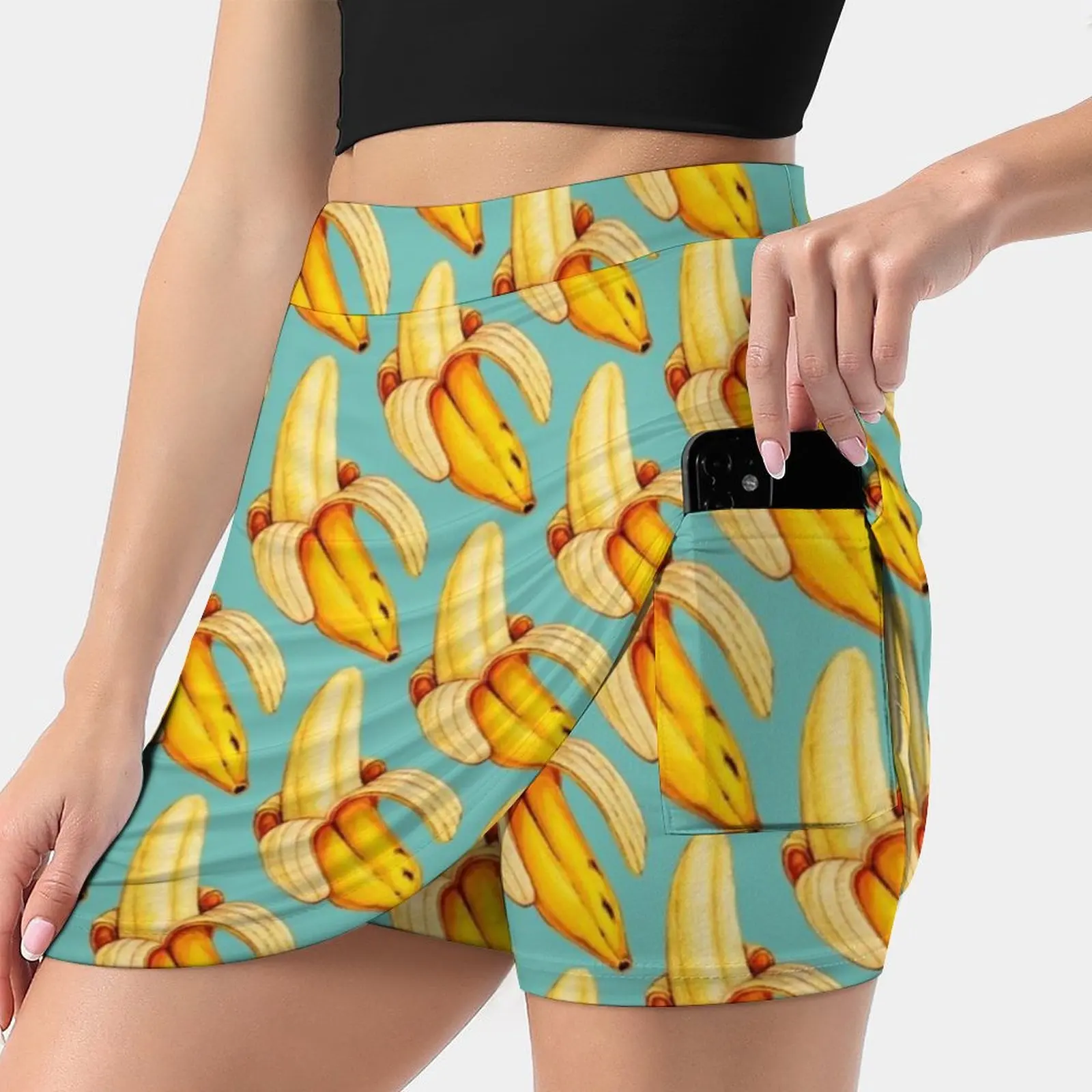 

Banana Pattern-Blue Women's skirt With Pocket Vintage Skirt Printing A Line Skirts Summer Clothes Fruit Food