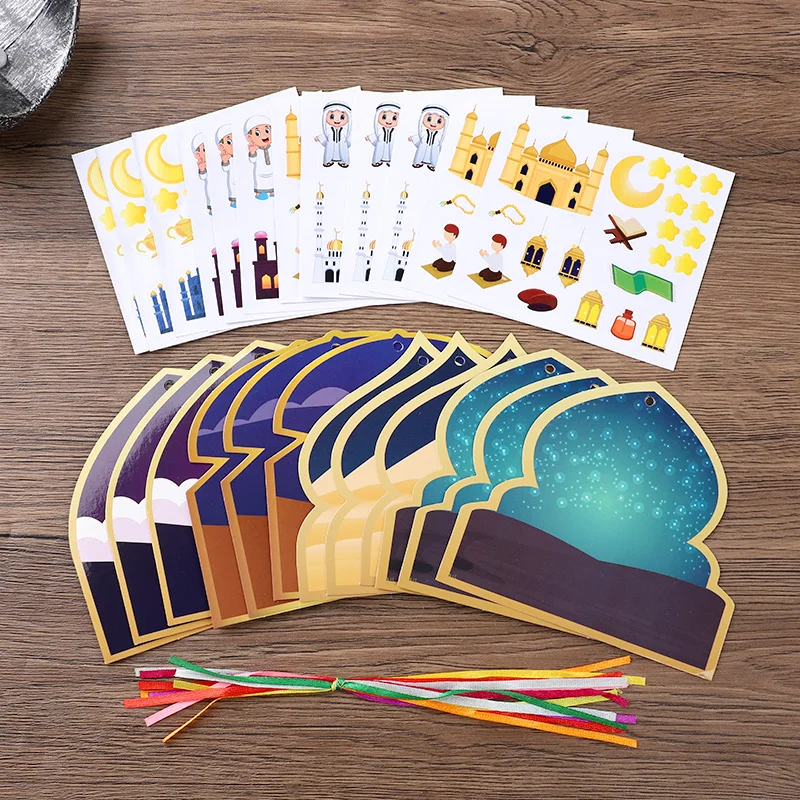 

36Pcs Eid Mubarak Hanging Decoration Set Ramadan Moon Star DIY Sticker Craft Kids Gift Islamic Muslim Party Home Decor Supplies