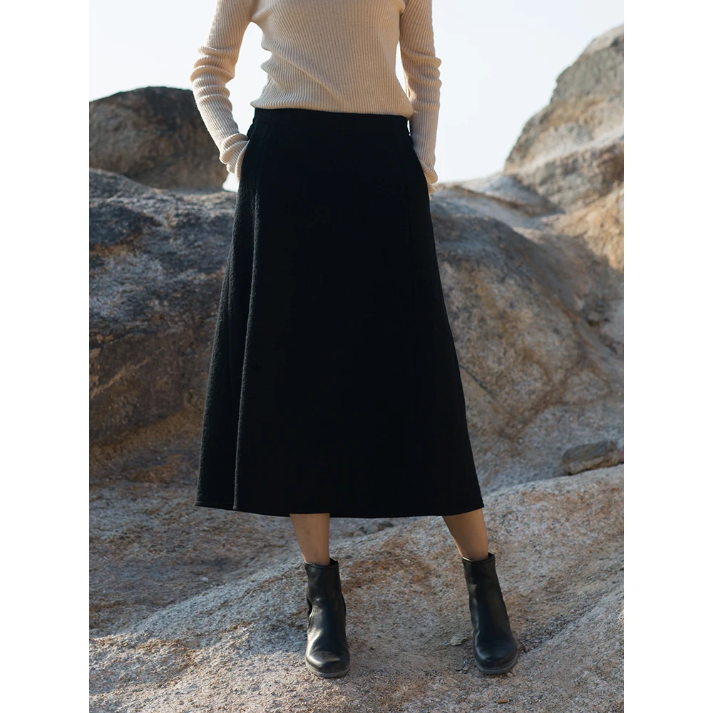 

Шерстяная юбка А-силуэта с китайским воротником и завышенной талией, повседневная женская юбка прямого кроя для зимнего сезона