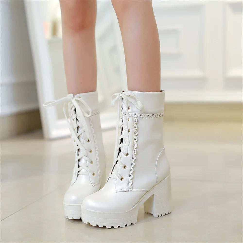 Japanese Sweet Platform Short Boots Lolita Boots Rough Heel High-heeled Korean Harajuku Loli Heavy-bottomed Lolita Girls Shoes