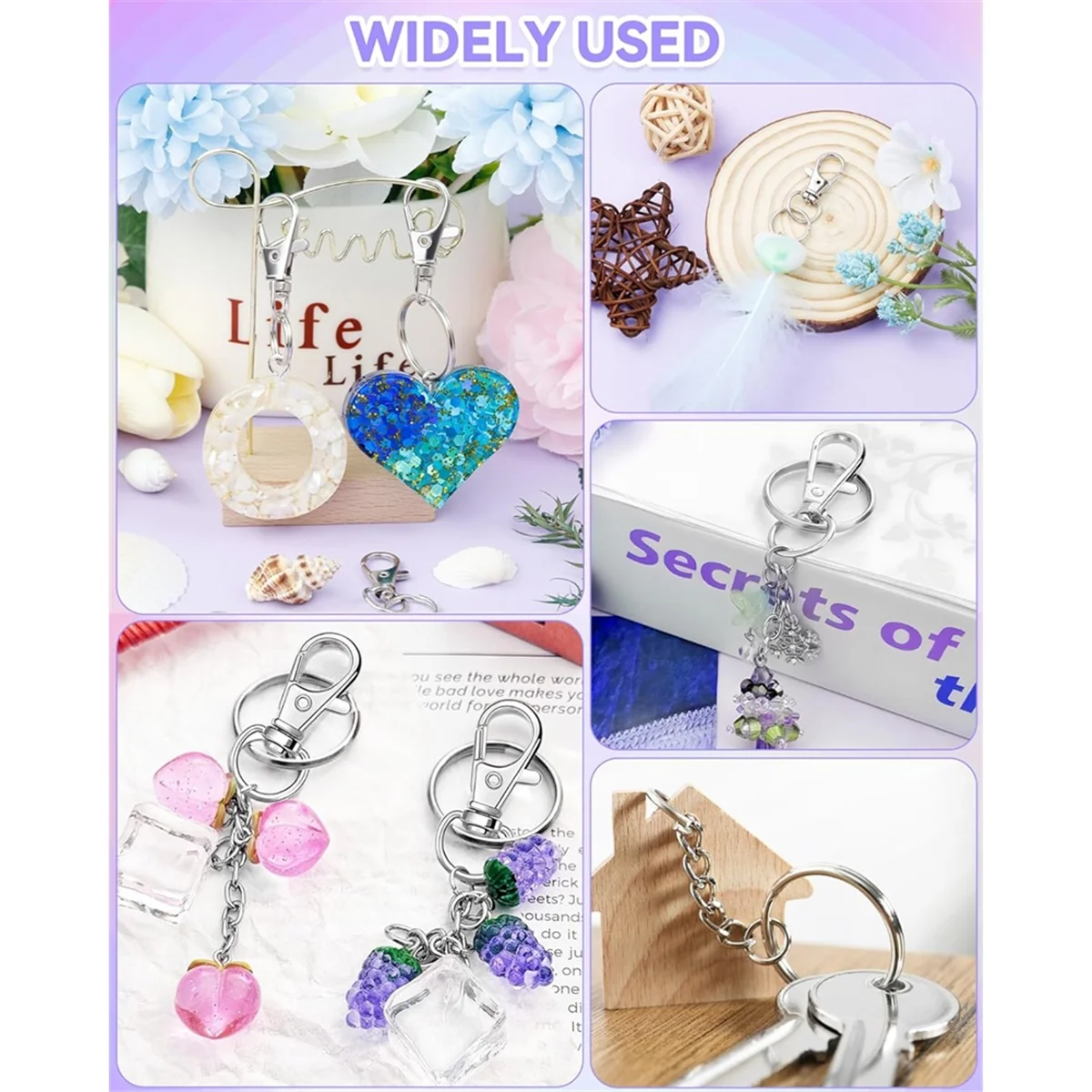 2025+ Silver Swivel Snap Hooks and Key Rings Kit, Lobster Clasps, Key Chain Rings, KeyRings for Crafts, Jewelry Making and DIY