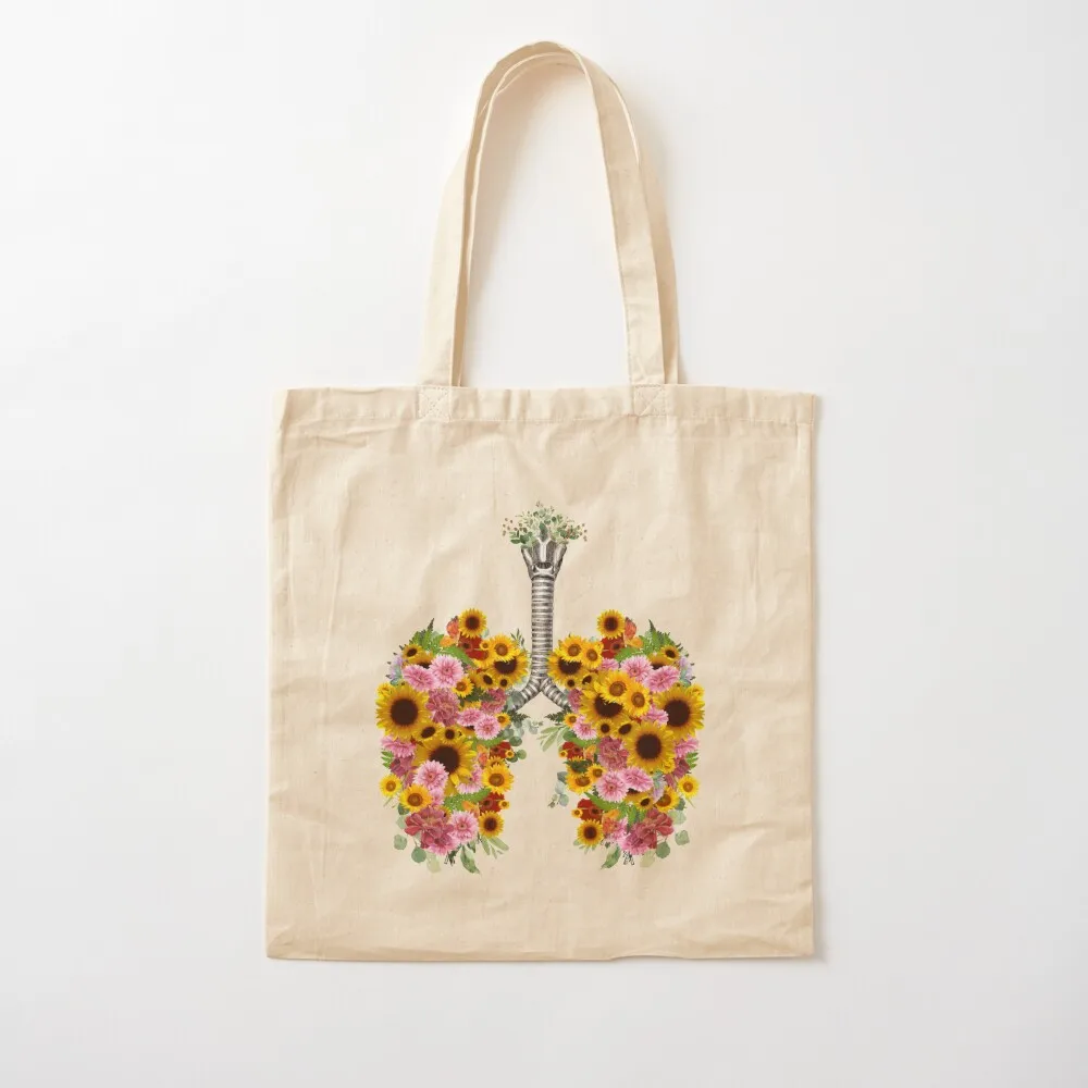 Lungs with sunflowers and pink flowers, lungs cancer, respiratory therapist Tote Bag canvas tote bags Canvas Tote Bag