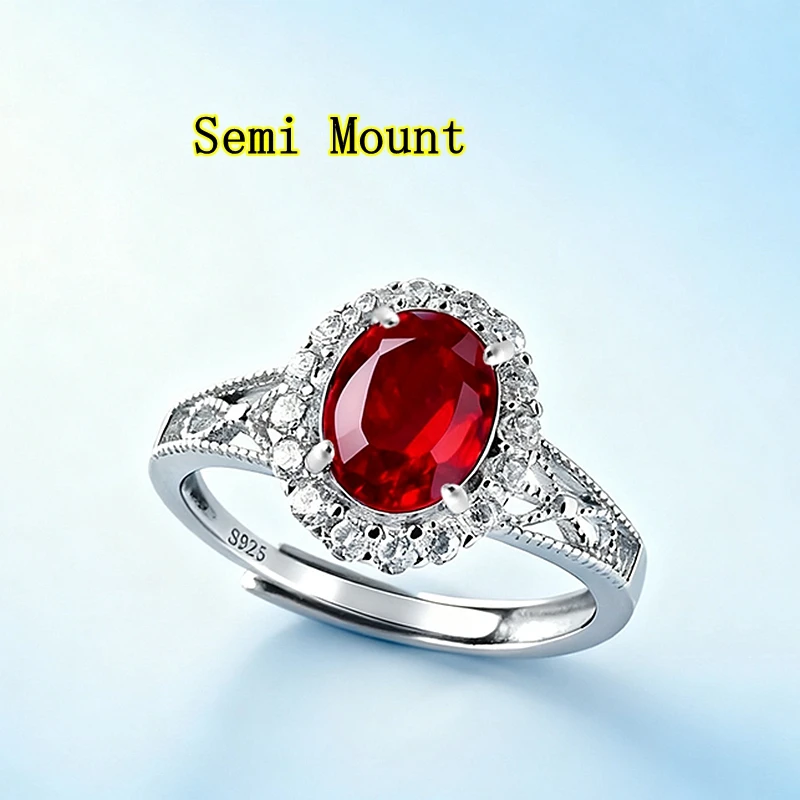 

925 Sterling Silver Wome Engagement Wedding Ring 6x8 7x9 8x10 9x12mm Semi Mount Ring Setting Cubic Zirconia