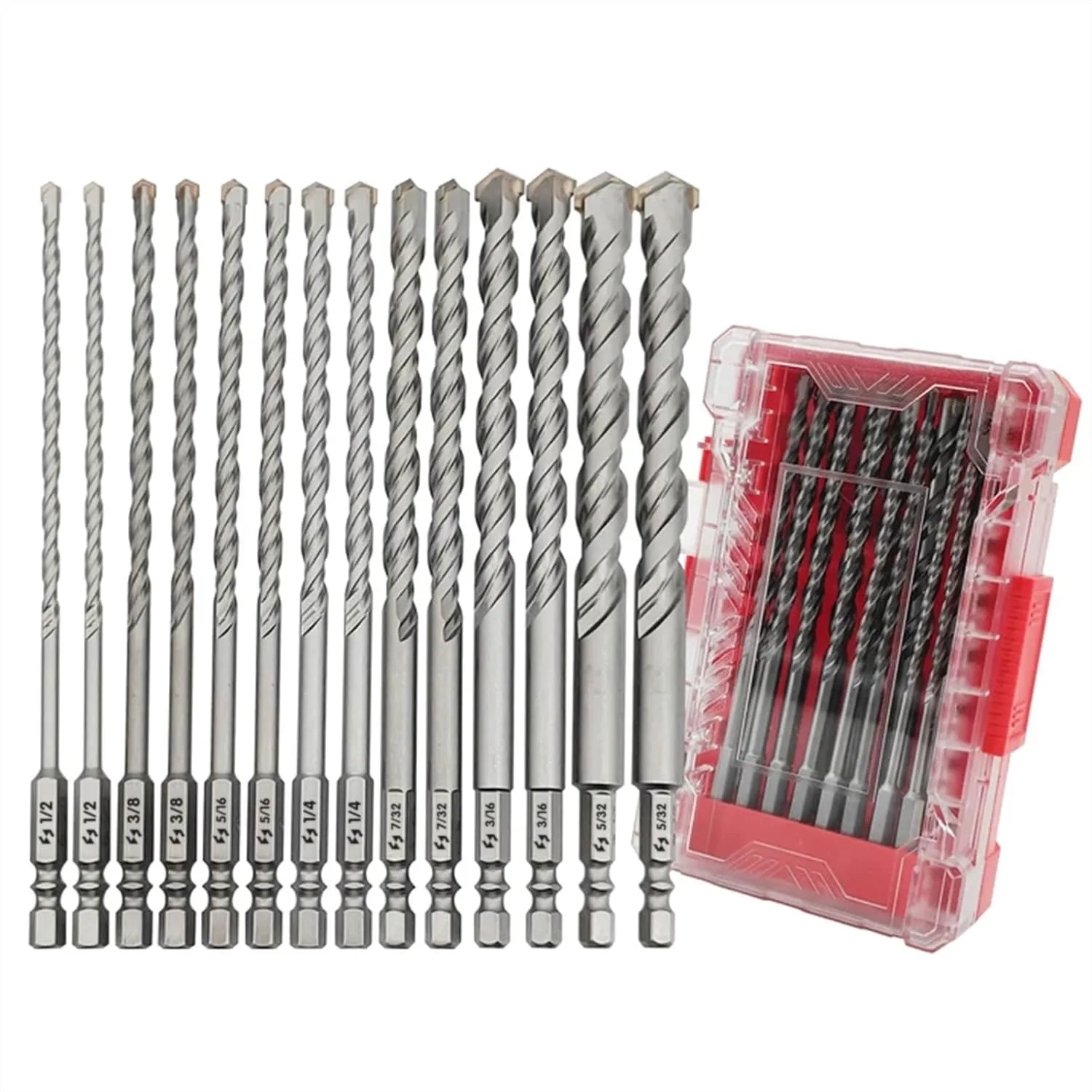 

Masonry Drill Bit Set 14 Pcs Carbide-Tipped with Hex Shank for Concrete Brick Tile Glass, Durable Fast Drilling with Storage Box