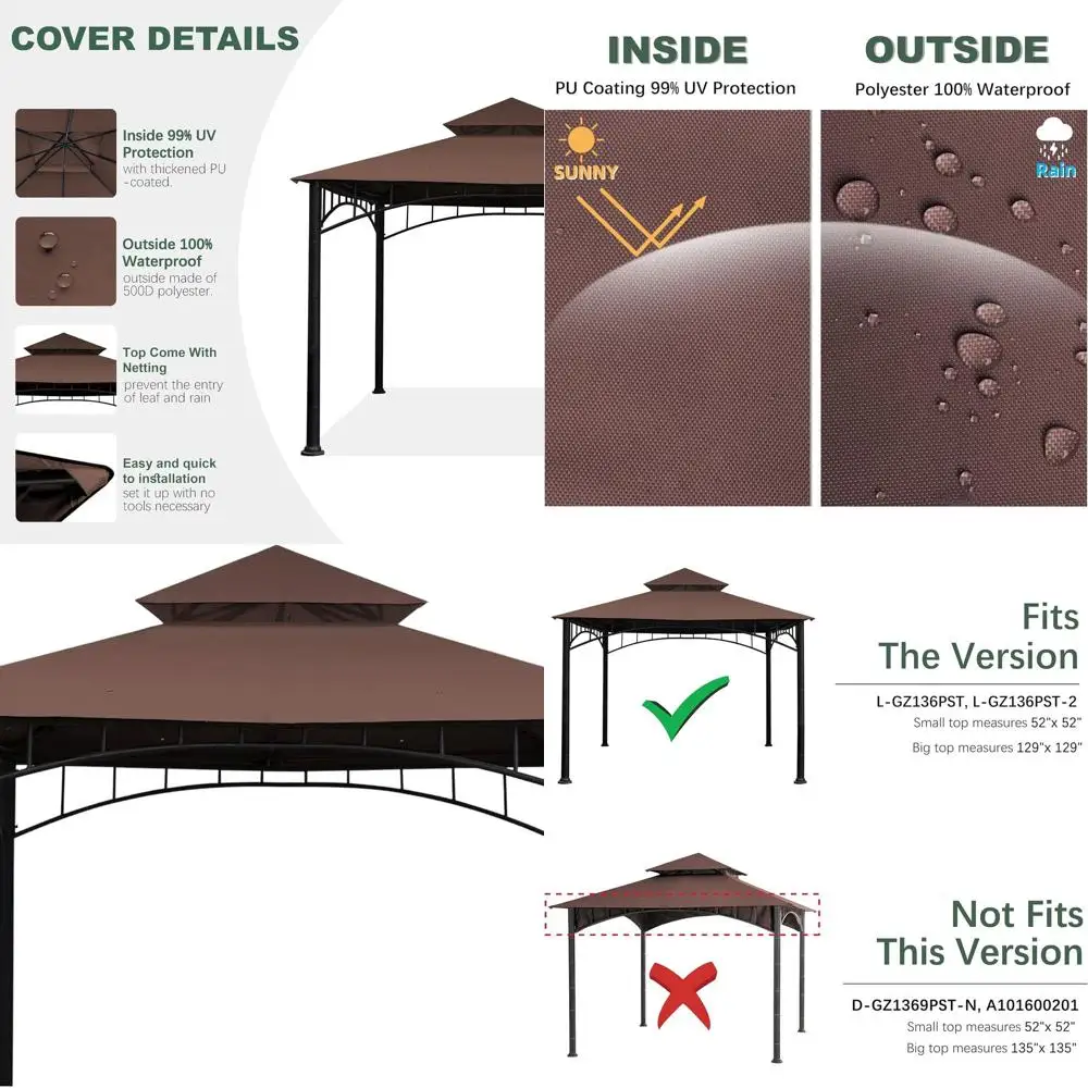 

Brown Canopy Roof Cover for Madaga Gazebo Model L-GZ136PST