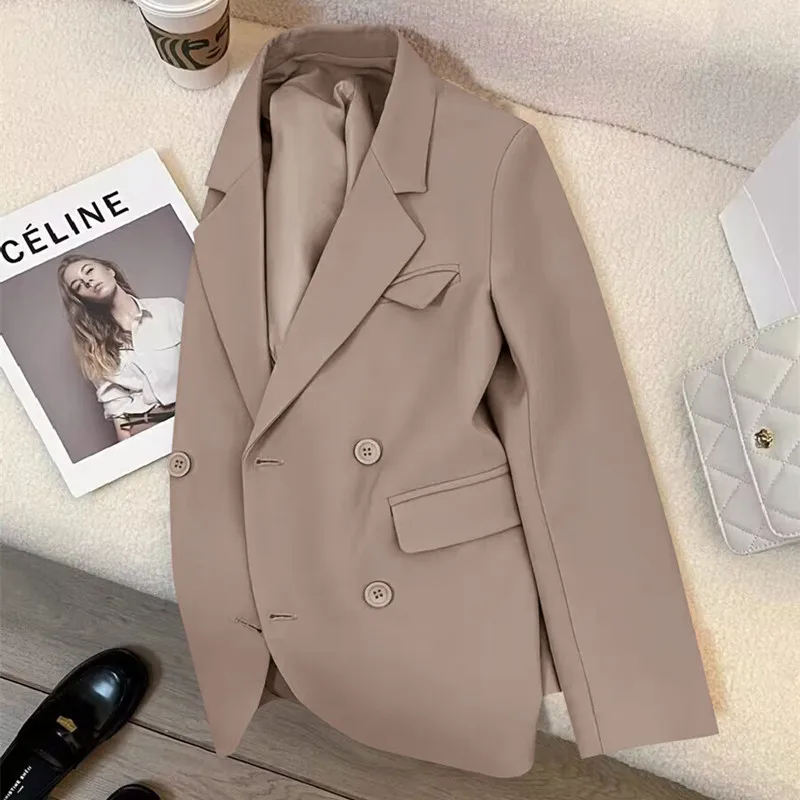 Winter Women Solid Formal Blazer Coat Female Long Sleeve Double Breasted Jacket Office Ladies Work Wear Blazer Female Outerwear