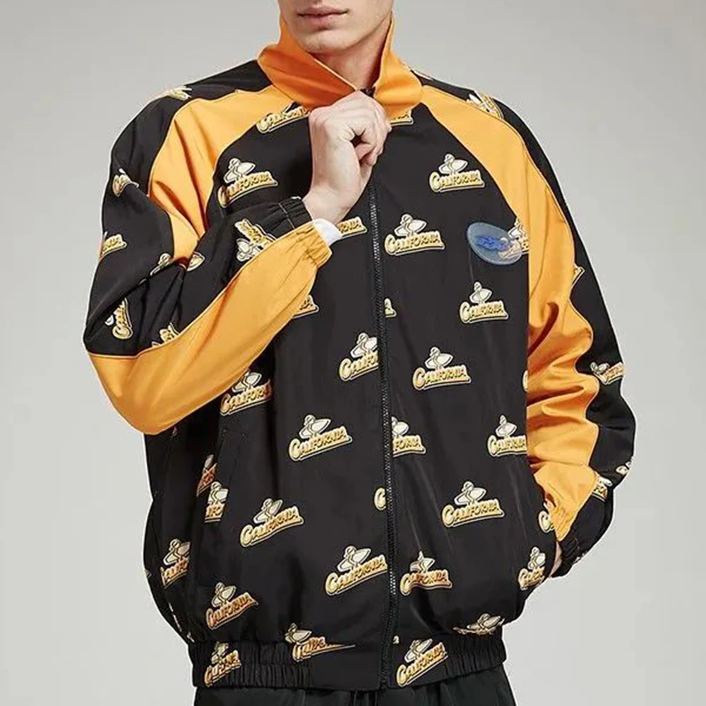 

Mens Enthusiastic Surfer Stitching Contrasting Color All-Over Printed Label Hip-Hop Couple Casual Sport Trendy Street Jacket