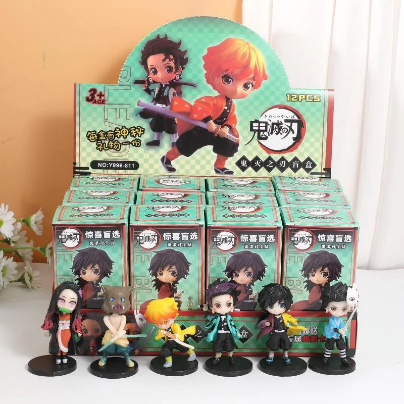 12pcs/Set Surprise Blind Box Anime Action Figures ONE PIECE Demon Slayer NARUTO Doll Model Decorative Ornament Toys Kids Gifts ﻿