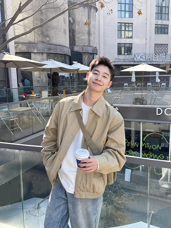 

Khaki Retro Sle Workwear Jaet Men's New Spring Autumn Outerwear Warm Casual Trendy Men's Top Loose Fit Pure Color Windpro...