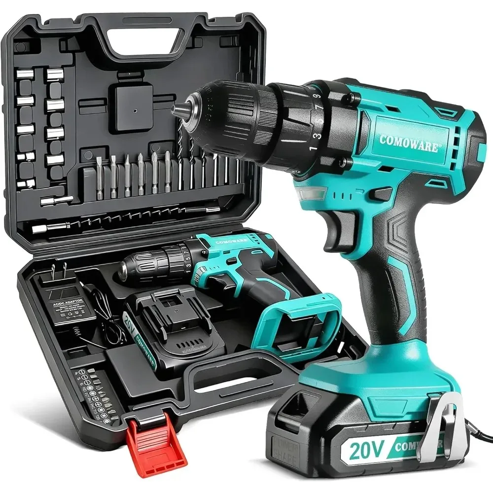 

Набор аккумуляторных дрелей 20 В с аккумулятором, зарядным устройством и 34 аксессуарами, патроном 3/8 дюйма, переменной скоростью для домашних проектов DIY