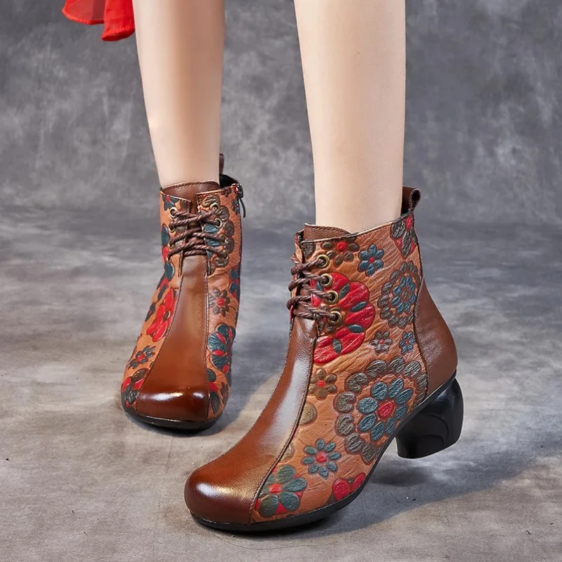 

2025 Women's Autumn and Winter New Genuine Leather Women's Boots Thick Heel Soft Sole Cowhide Red Short Boots