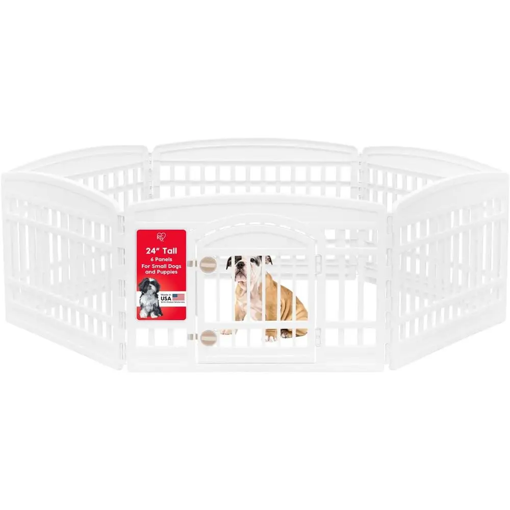 

24 6 Panel Dog Playpen with Door, Portable Indoor/Outdoor Exercise Pen for Small to Medium Dogs, Expandable to 61 x 61, White