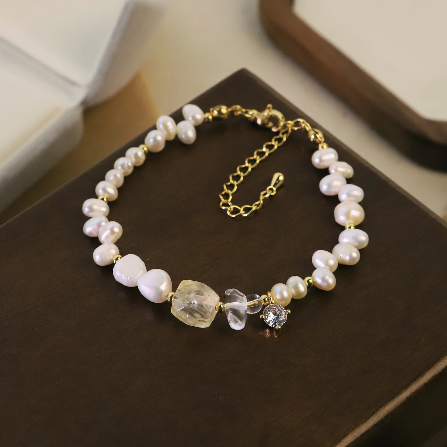 Genuine Freshwater Pearl Crystal Bracelet for Women Daily Office Wedding Jewelry Gift Bridal Bracelet Fashion Korean Jewelry