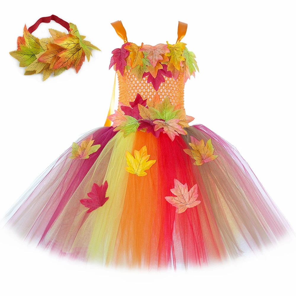 Kids Fairy Costume for Girls Maple Leaves Fall Autumn Woodland Fairy Tutu Dress Girl Halloween Thanksgiving Tulle Princess Dress