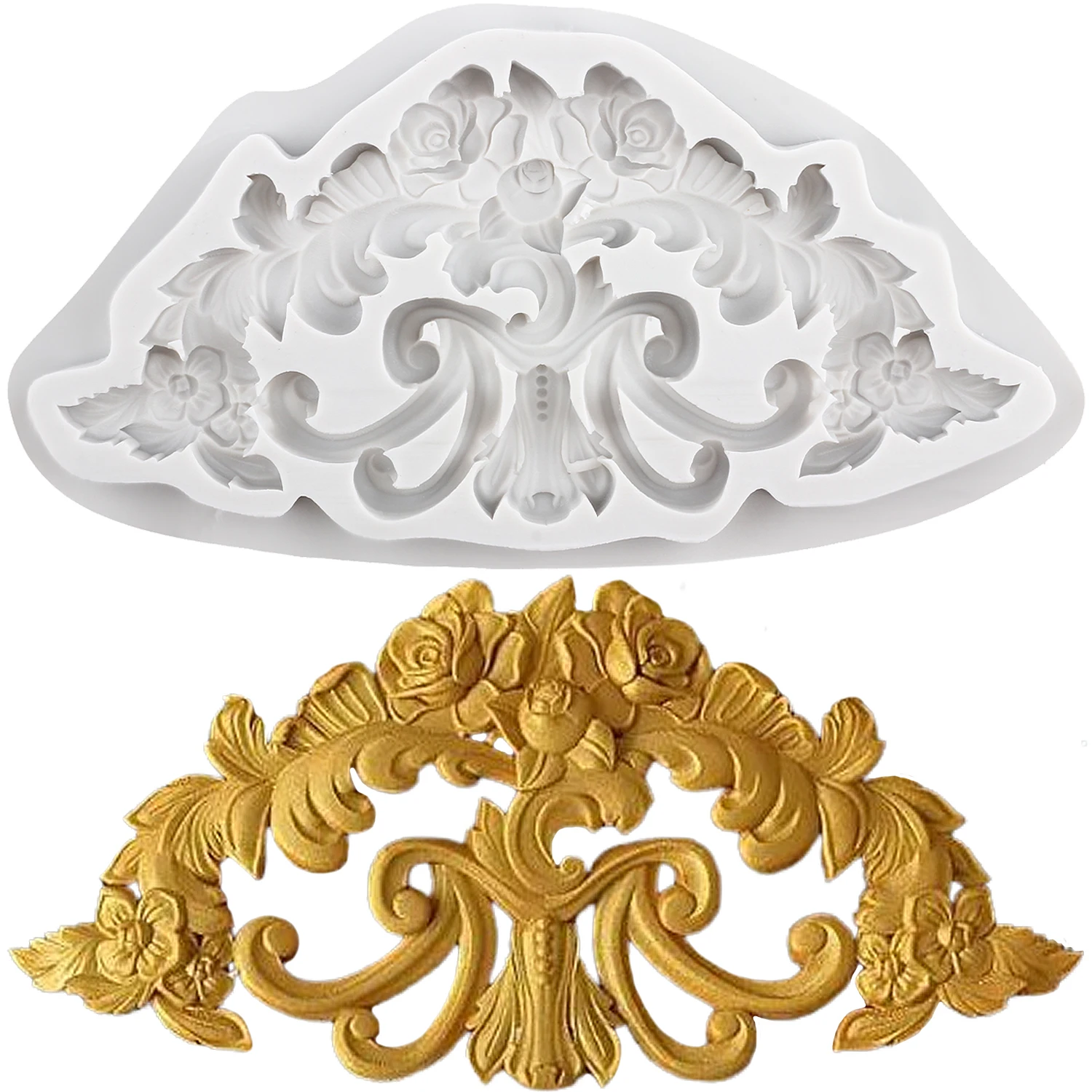 Baroque Silicone Molds Relief Flower Wreath Fondant Cake Decorating Tools Cupcake Topper Candy Craft Gum Paste Polymer Clay
