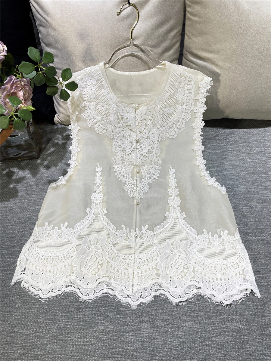 

Новая китайская модная шелковая жилетка с тяжелой вышивкой, женская, повседневная, с круглым вырезом