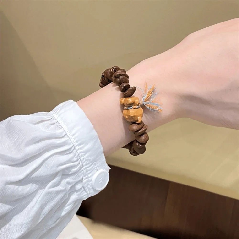 Natural Wooden Coffee Bean Bracelet Handmade Bohemian Buddha Beads Bracelet Gourd Cultural Playthings Bracelet Hand Decoration