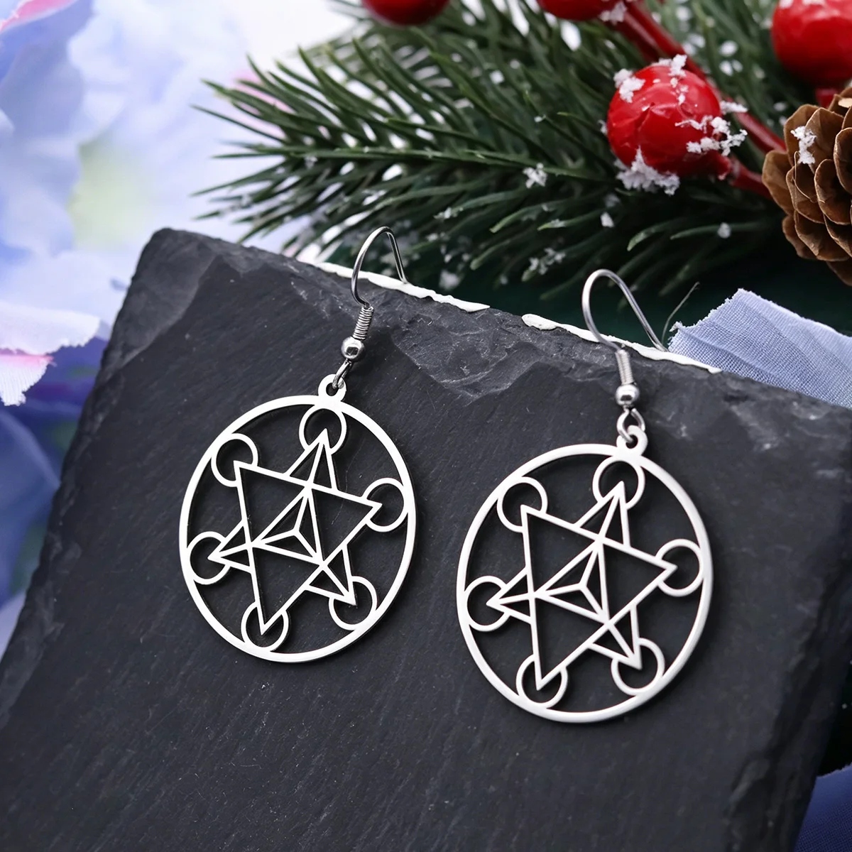Chandler Star of David Hollow Circle Drop Earrings Stainless Steel Hexagram Symbol Earrings 1 Pair for Women Jewelry Anniversary