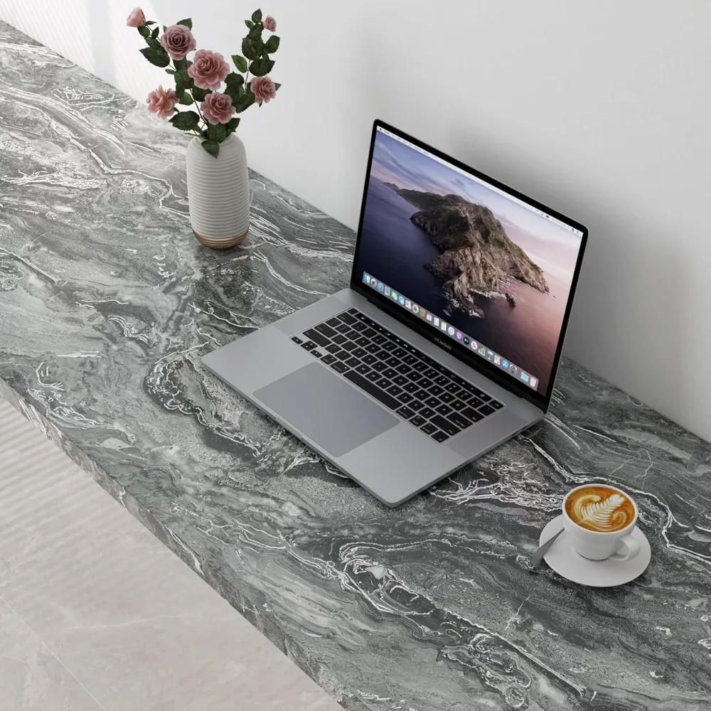 ورق اتصال قابل للتقشير واللصق على سطح الطاولة باللون الرمادي الفضي، مقاس 160 × 36 بوصة، غلاف فينيل لعدادات المطبخ والحمام