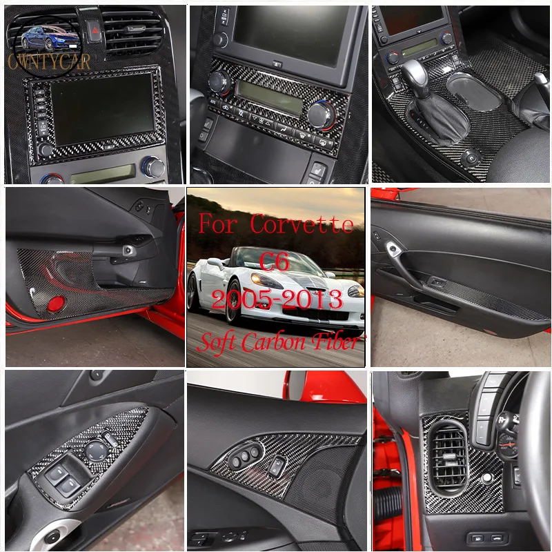 For Chevrolet Corvette C6 2005-2013 Soft Carbon Fiber Car Center Control Panel Door Decoration Sticker Car Accessories