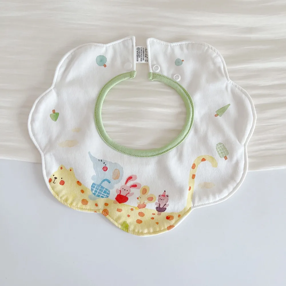 

Cute Cartoon Anti-vomiting Bibs Flower Shape Rotatable Baby Drooling Bibs Round Neck Cotton Yarn Saliva Towel Infant