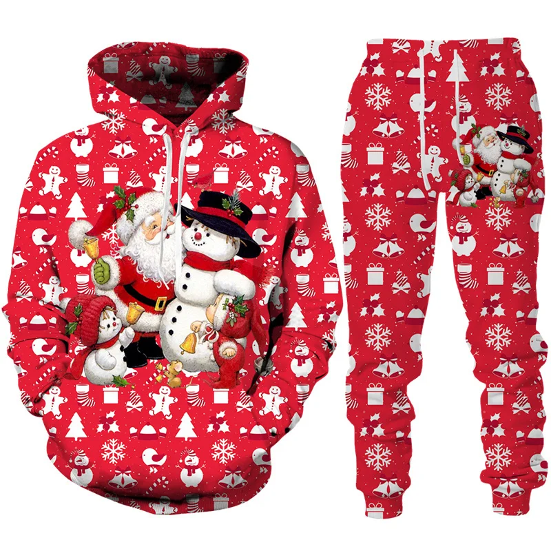 Funny Santa Claus 3D Print Tracksuit Set Man Woman Hoodie+Pants 2pcs Set Fashion Oversized Casual Christmas Party Couple Clothes