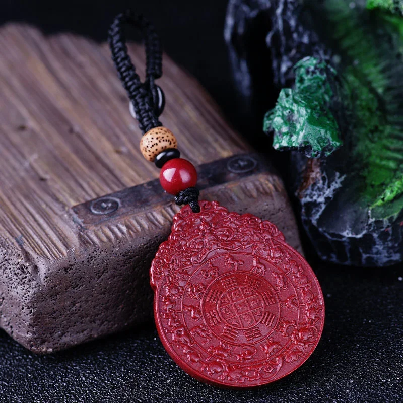 Natural Cinnabar Pendant Nine Palace Bagua Pendant High Content Imperial Purple Gold Sand Necklace Jewelry