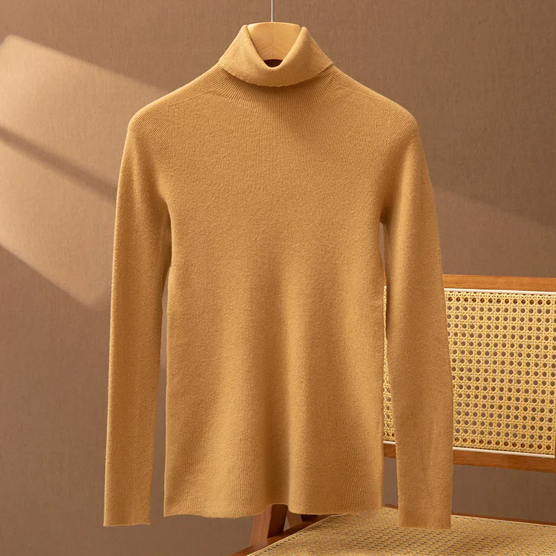 Women's High Lapel knitted Sweater Autumn Winter Solid Versatile Base Slim Tops First Line Ready to Wear Seamless Wool Pullover