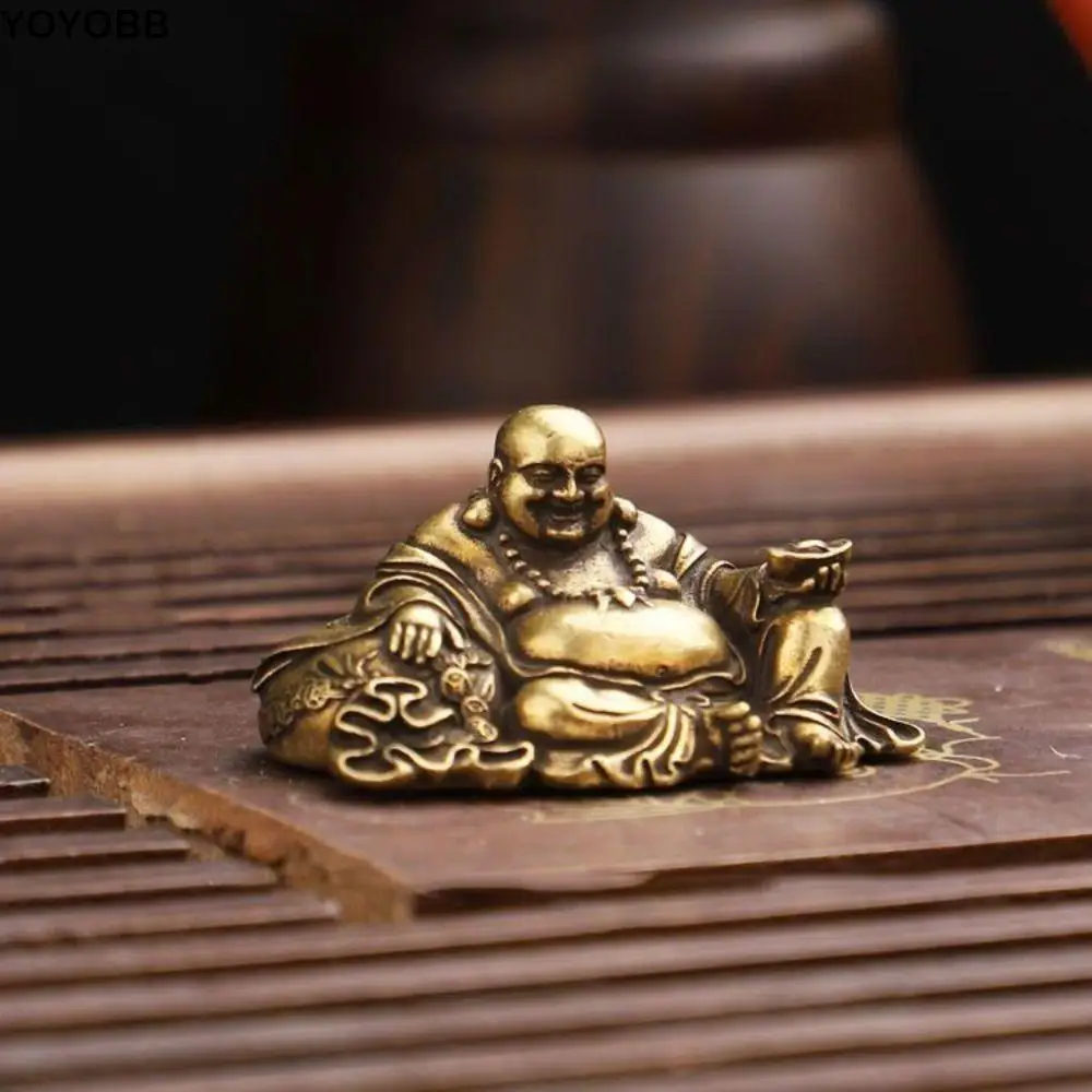 Antique Copper Maitreya Buddha Statue Handmade Maitreya Buddha Brass Buddha Ornament Small Religions Buddha Sculptures Office