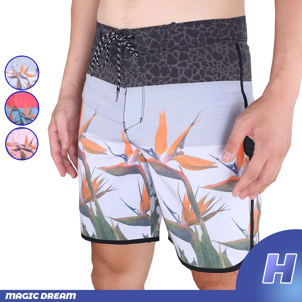 

Brand New Summer Floral Printed Bermuda Phantom Beach Shorts Mens Elastic Boardshorts Surfing Swim Fitness Trunks
