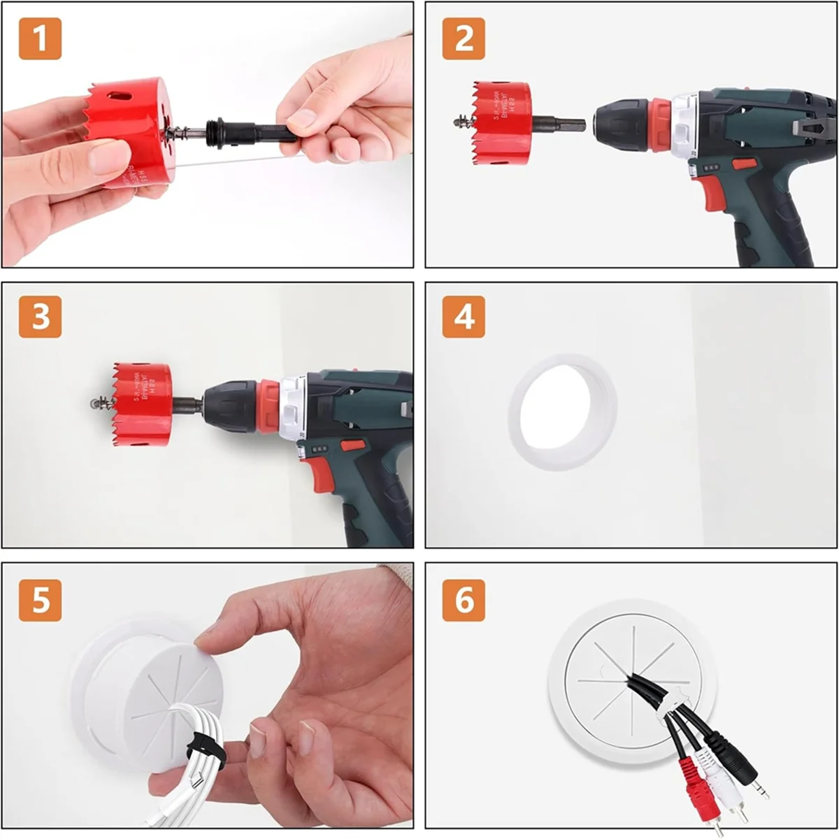 N88R Paquete de 4 correctores de cables para TV montada en la pared, corrector de cables de pared para TV con orificio de 2-3/8 pulgadas (60 mm), kit de gestión de cables de pared