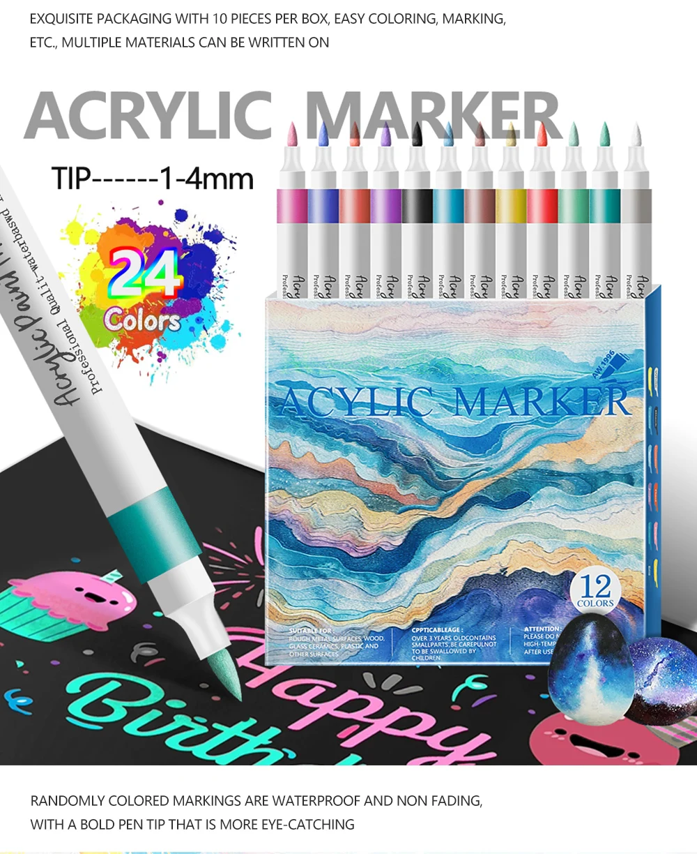 12/24 Farben Acryl-Markierungsstift mit weichem Kopf und verschiedenen Farben, Farbkunst-Graffiti-Stift, wasserfest, undurchsichtig, wasserbasiert mit weichem Kopf – Detail 5