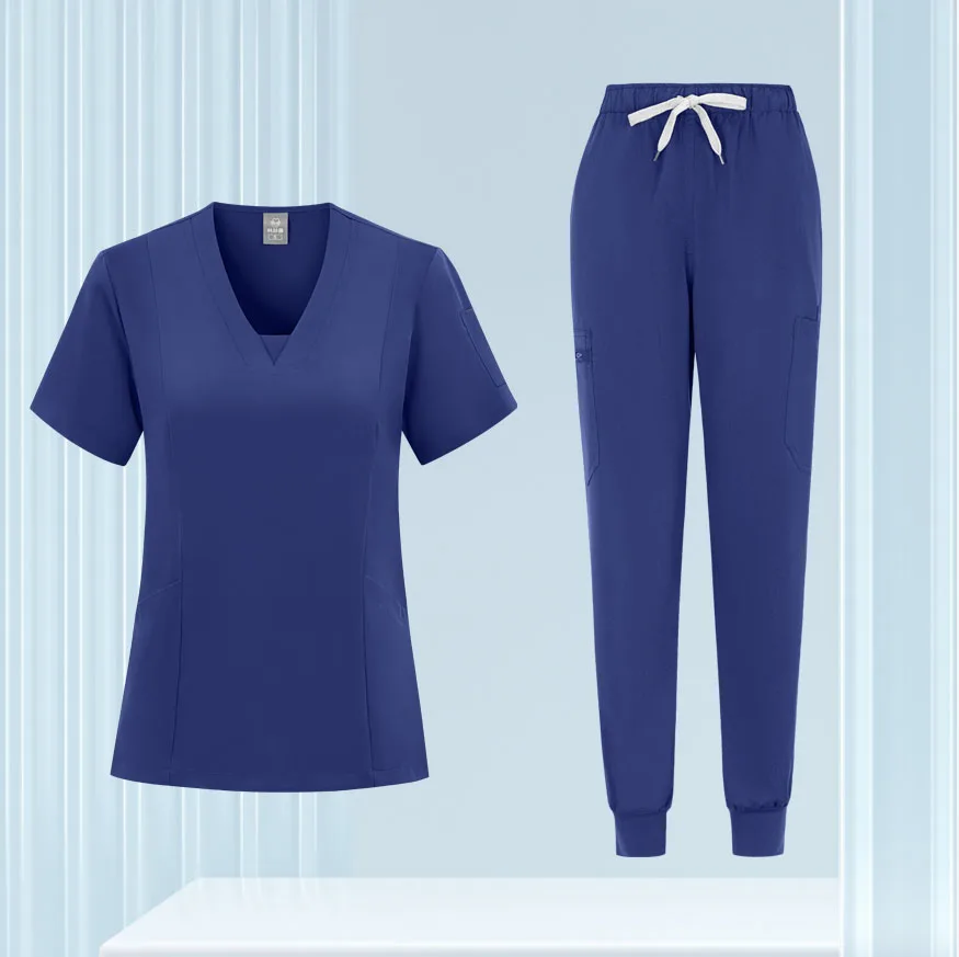 Uniformes cirúrgicos para mulheres, Conjunto de esfrega, Top e calça, Médico, Enfermeira, Vestuário de salão de beleza, Esfoliantes clínicos, Spa, Médico Enfermagem, Traje clínico