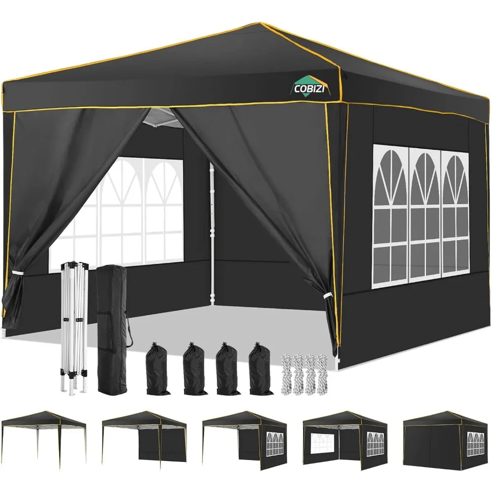 

10x10 Pop up Canopy, Canopy Tent Gazebos, Ez up Canopy 10x10 for Parties Beach Camping Party Event Shelter Sun Shade with 4 Sid