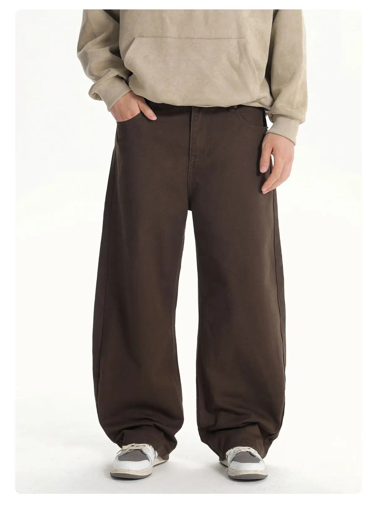 Herbstliche 100% Baumwoll-Twill-Denim-Jeans mit geradem, lockerem Schnitt für Männer und Frauen, High-Street-Baggy-Y2K-Hose in Beige-Weiß mit weitem Bein – Detail 9