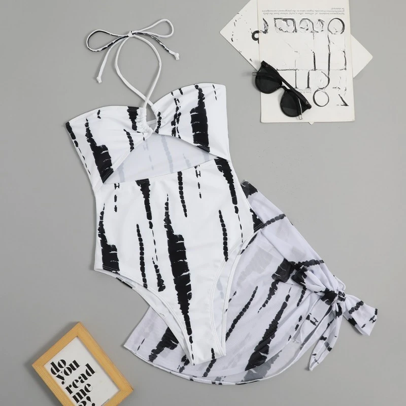 Women Swimsuits Print Triangle Halter Bikini Set Mesh Sexy Bathing Suits Summer Swim Beach Wear Female Two-Piece Trend Swimming