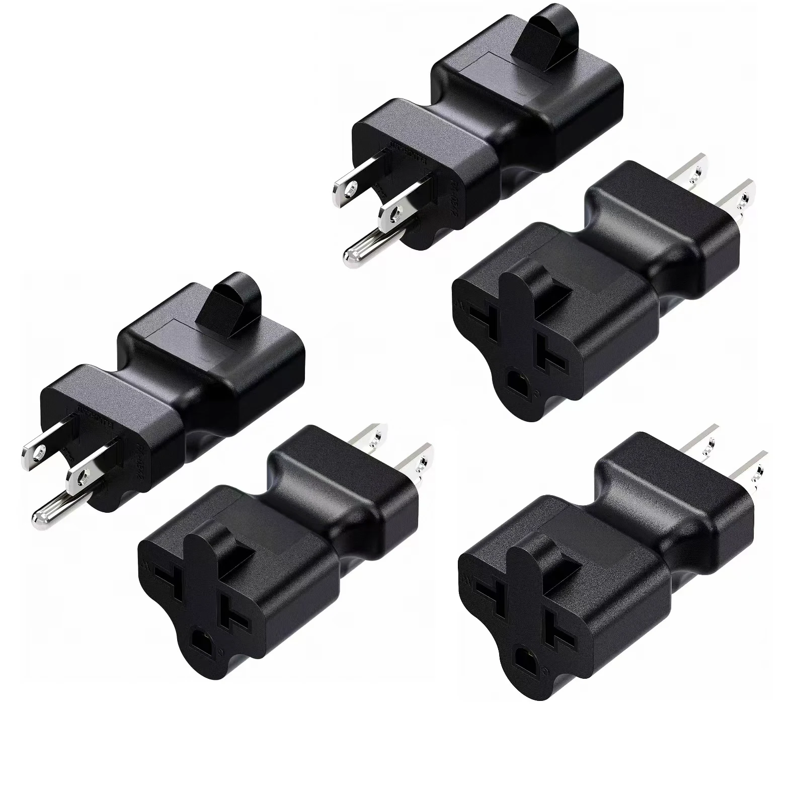 5個パック-4in1-ac電源アダプター、5-15p-15a-125v-→-20a-250vアダプター、15a家庭用acプラグ-→-20a-t字型ブレードアダプター