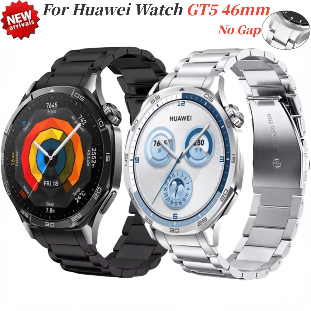 화웨이 GT5 46mm용 틈새 없는 메탈 스트랩, 스테인리스 스틸 밴드 손목 밴드, 화웨이 GT5 링크 팔찌 교체 가능 액세서리 벨트