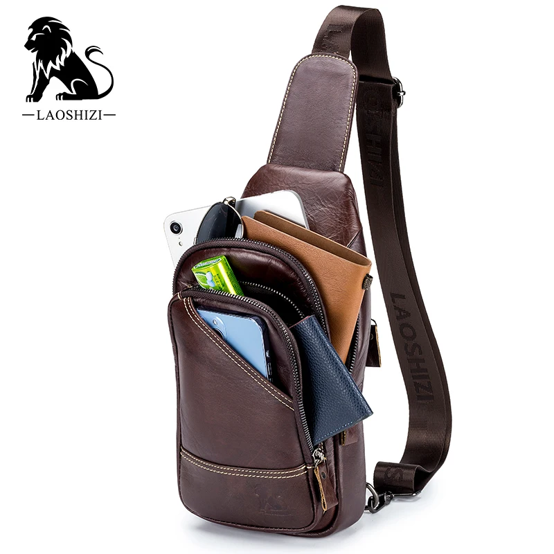 Bolso de mensajero de cuero genuino para hombre, bandolera informal de moda, bolso de pecho, bolso de hombro Masculino