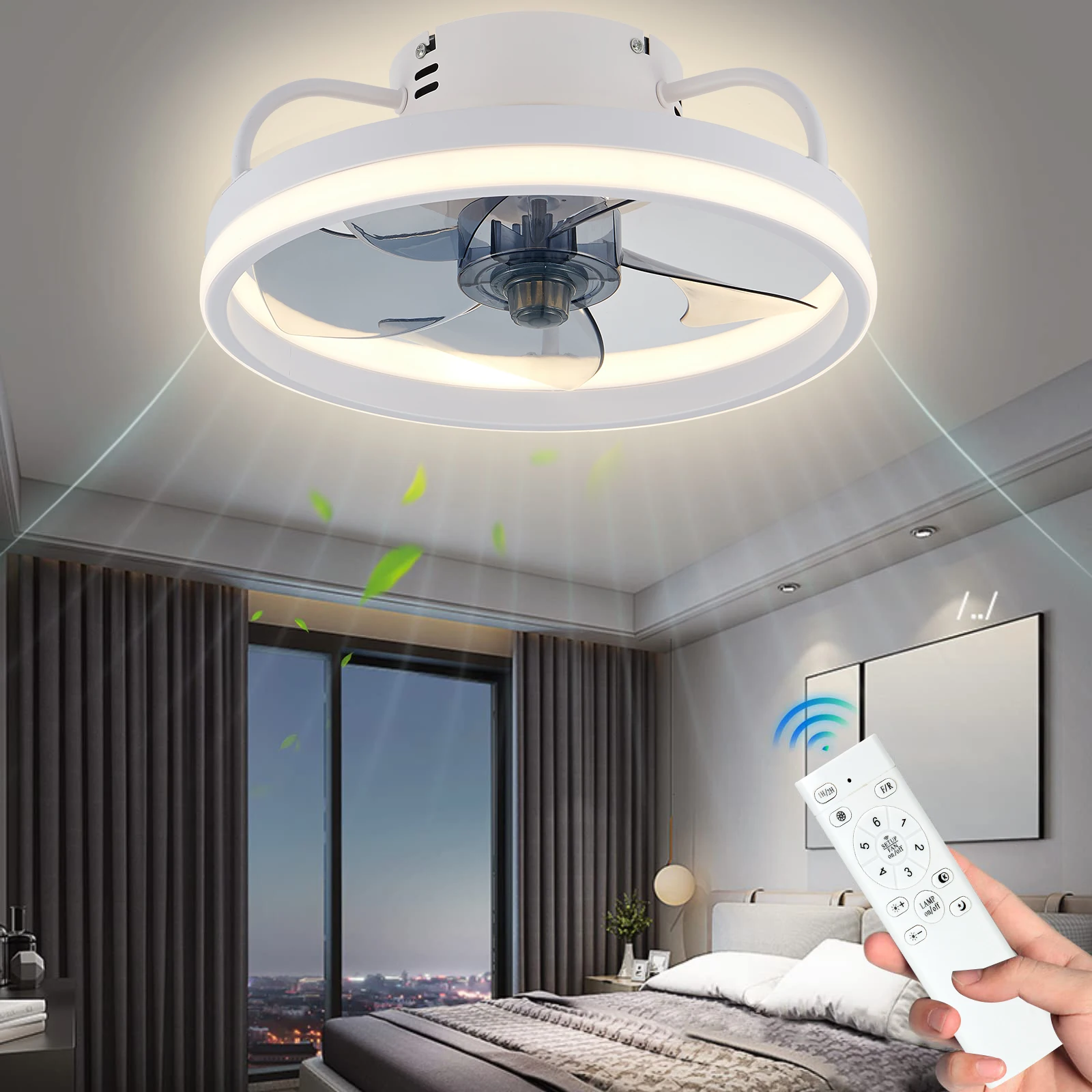 LED ceiling fan light DC motor with light power 55W bedroom decoration ventilation fan ligh90V~265V invisible blade mute