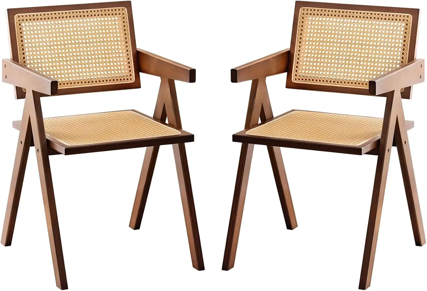 Brown Rattan Accent Chairs for Bedroom, Living Room and Dining Kitchen, Set of 2, Mid Century Style