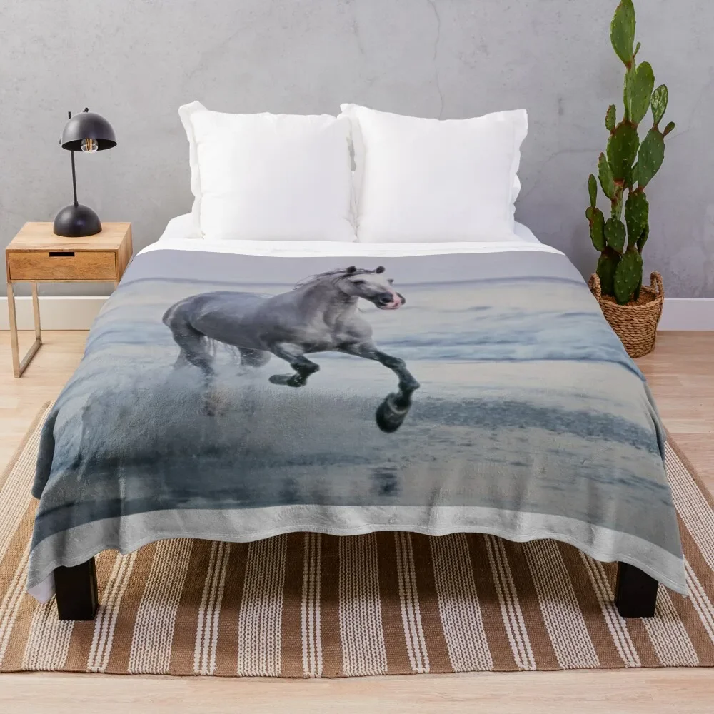 Stallion Galloping on The Beach Throw Blanket Blankets For Bed Baby Kid'S Blankets