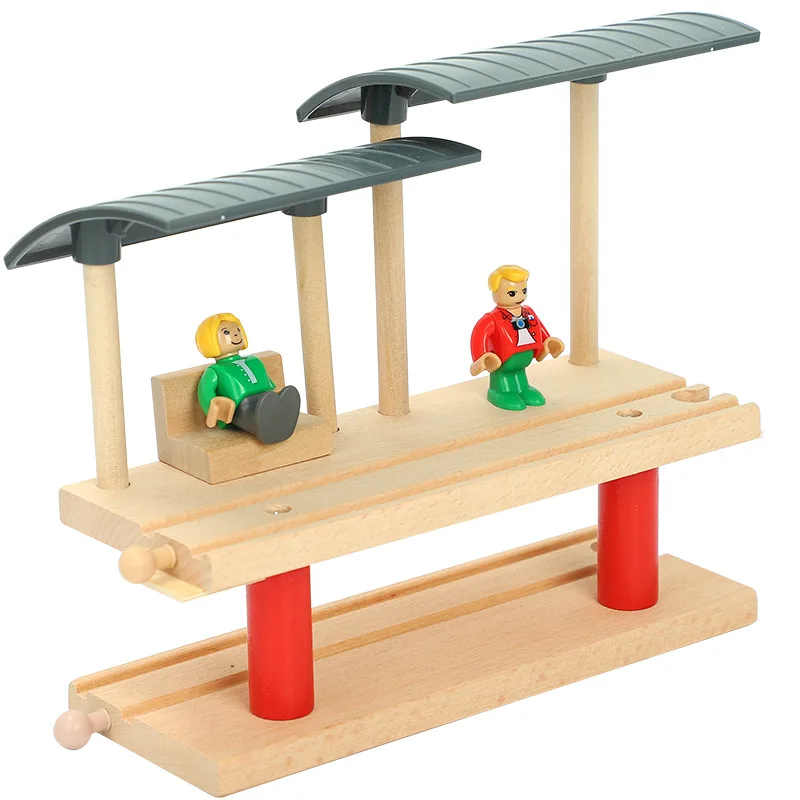 Pista de trem de dupla camada de madeira, plataforma de trem, acessórios de brinquedo, trem infantil, pista de tráfego, brinquedo compatível com madeira s10