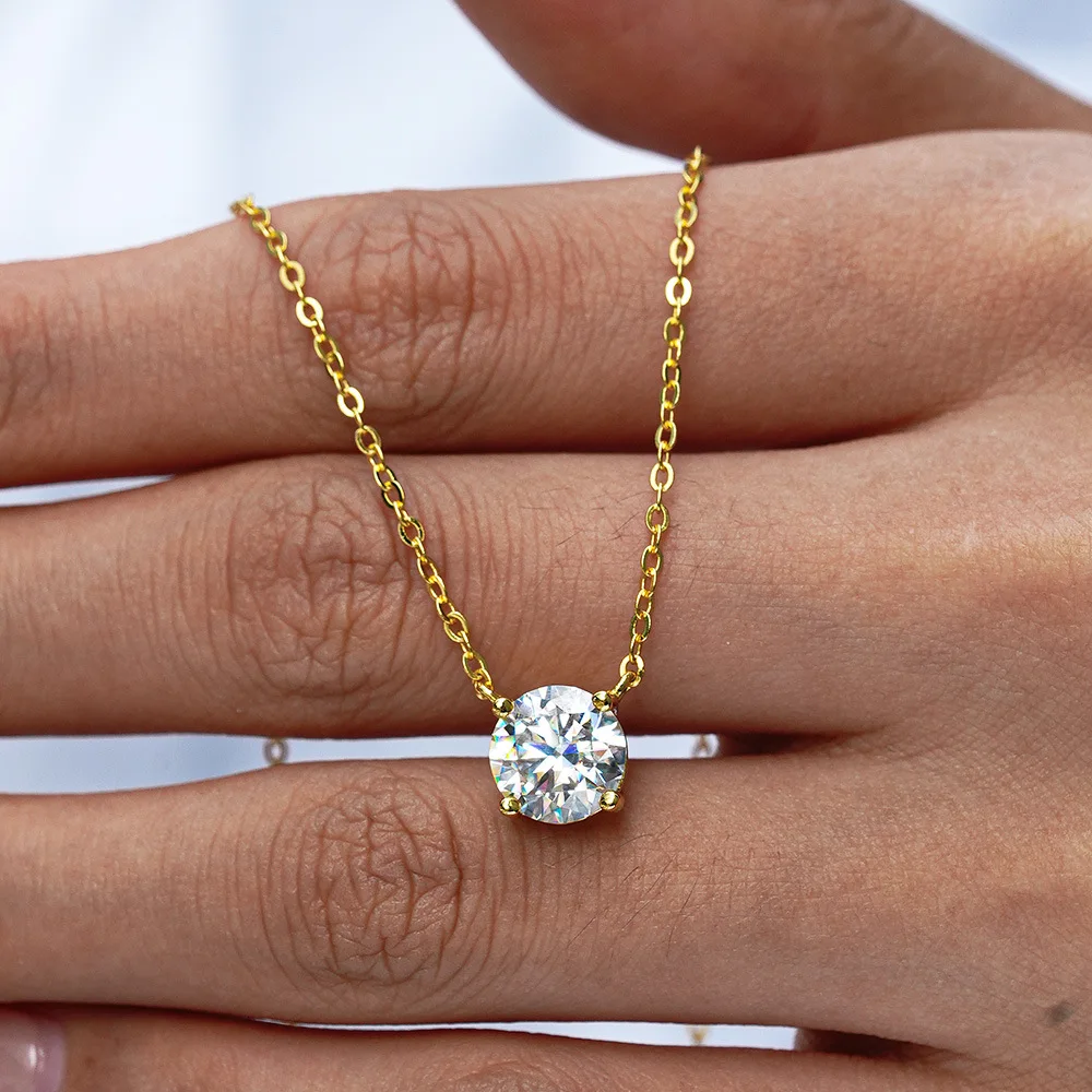 PureNew 1-3ct كلاسيكي كامل مويسانيتي قلادة للنساء S925 الفضة مطلي 18 كيلو الذهب D اللون VVS1 المرأة مويسانيتي سلسلة هدية
