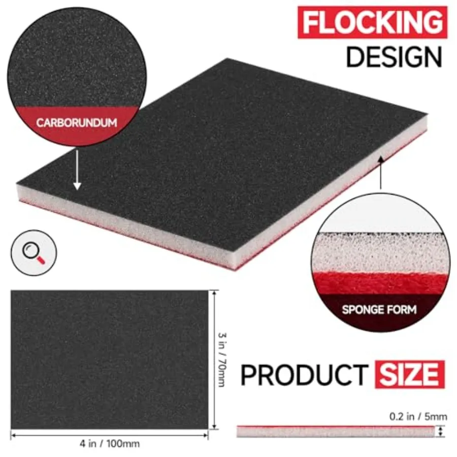 20 Pcs 3 x 4 Inch 180-3000 Grit Sanding Sponge Set, Ultra Fine Sanding Sponges Pads, Soft Foam Hand Sander Block Wet Dry Sandpa