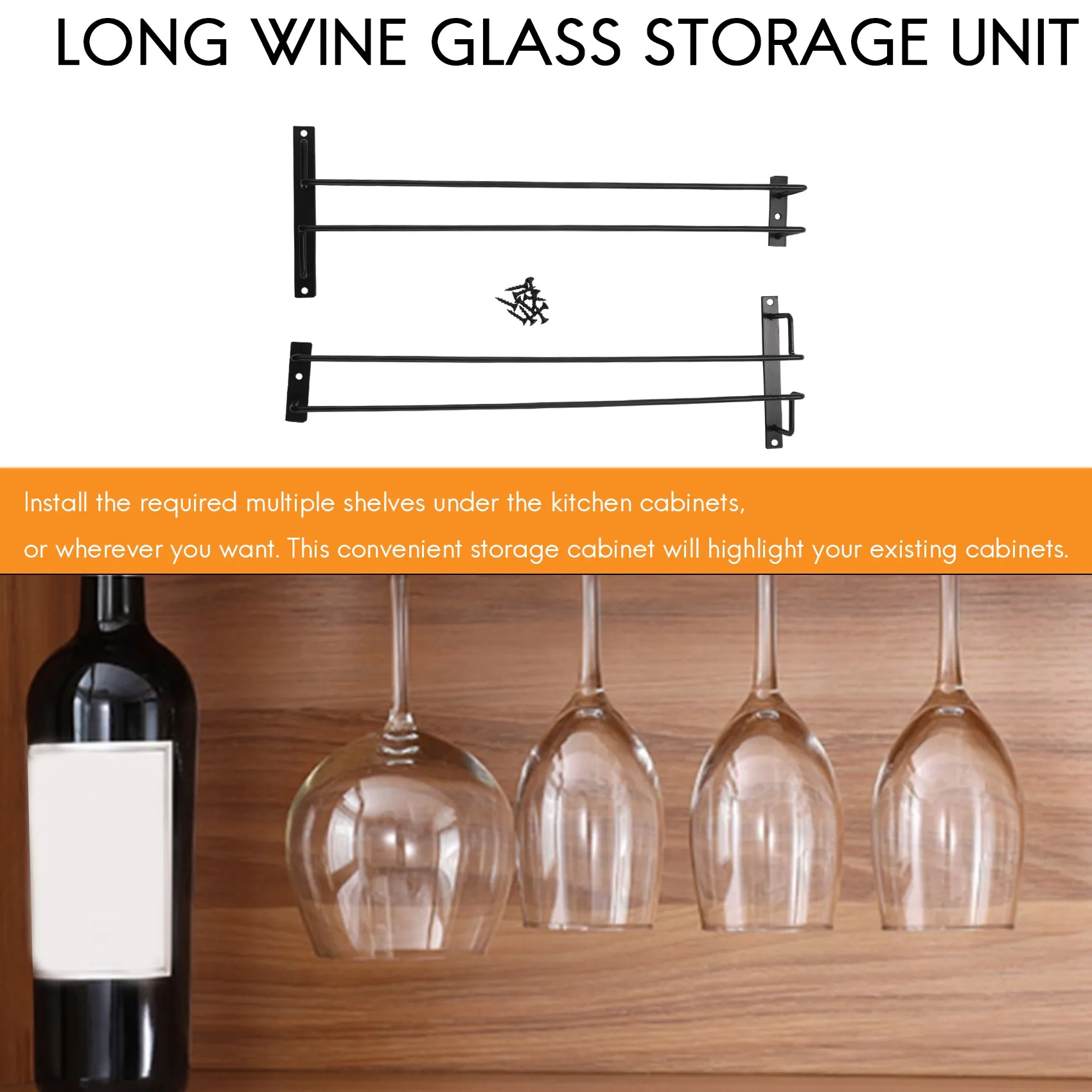 Grande Stemware Wine Glass Hanger Rack, sob o armário, Cozinha Bar Armazenamento, 17 "Conjunto de 2