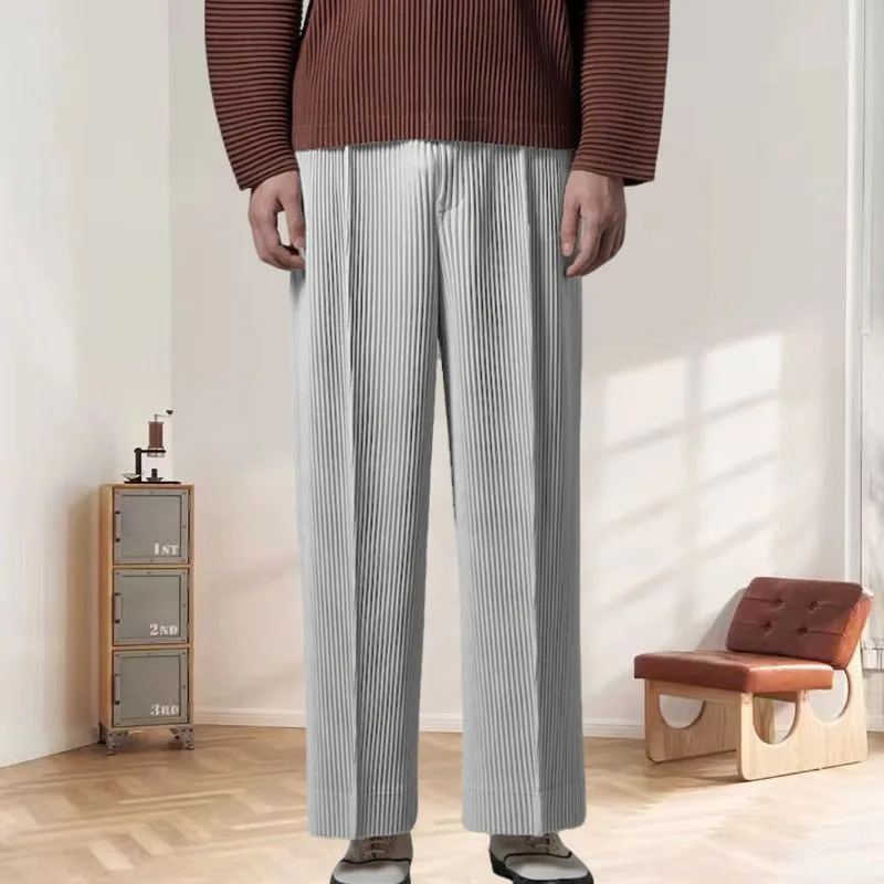 

Miyake плиссированные повседневные брюки, осень 2023, новые плиссированные повседневные свободные брюки с широкими штанинами по центру, мужские брюки девять минут