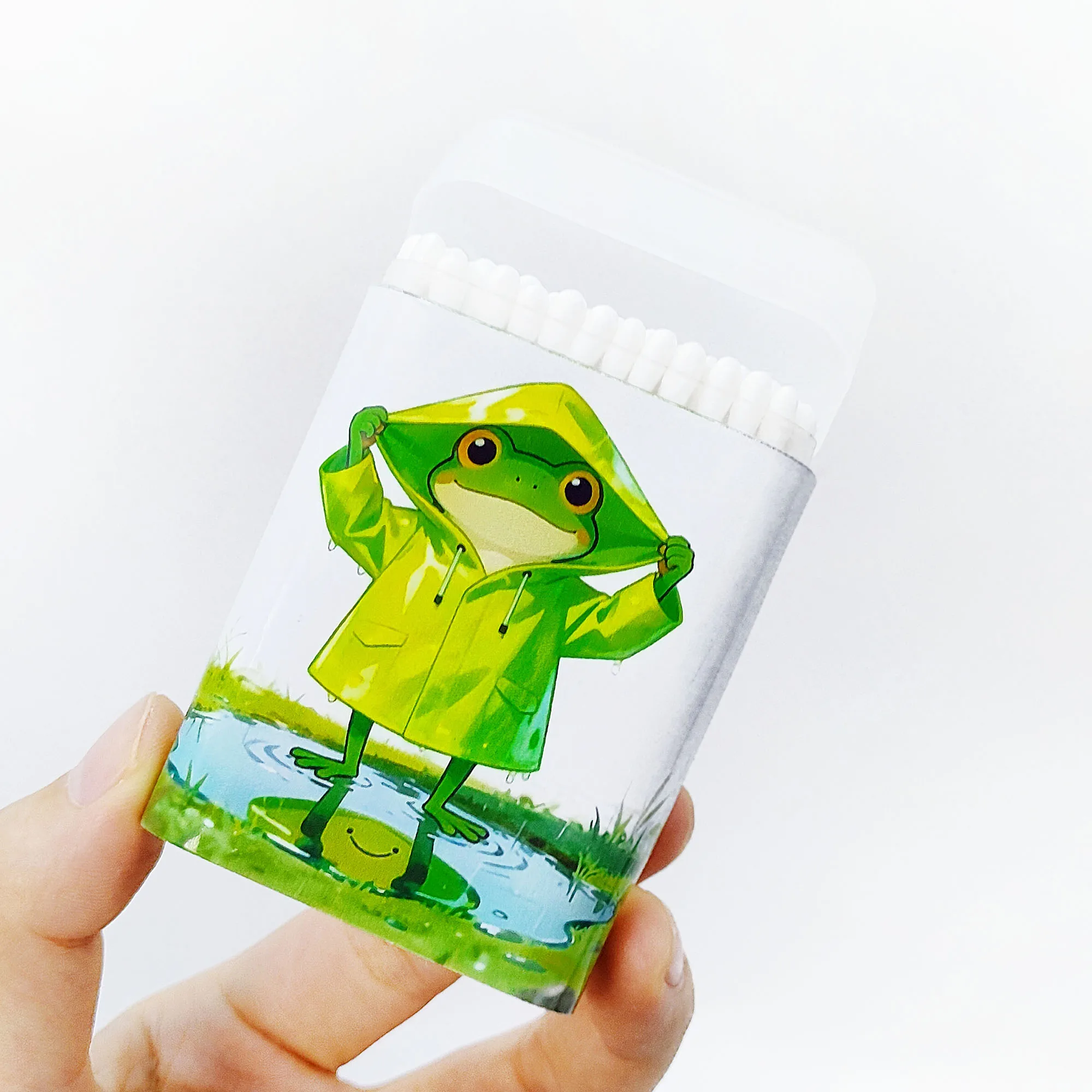 200pcs Rainy Frog Theme Cotton Stick Multi functional Double headed Cotton Swamp Round Spoon Cotton Swamp Stick.