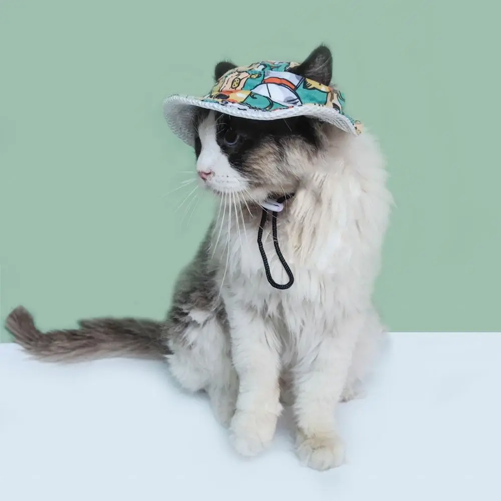 ファッション調節可能なペット用サンハット、猫犬用屋外日よけ帽子、旅行用通気性ペット用フィッシャーマンハット