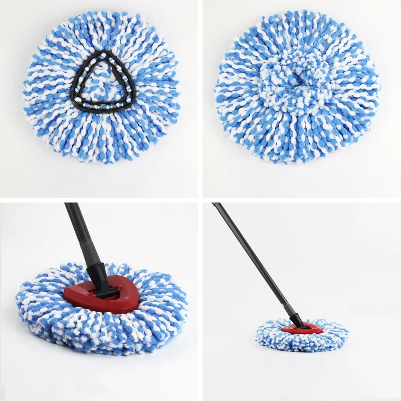 3pcs-Hand wash free household thickened second-generation double bucket mop rotating triangular mop head replacement mop head